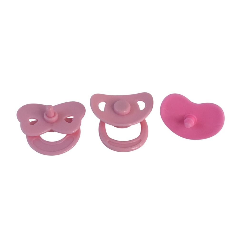 Unbranded Doll Pacifiers 3 Piece Set Pink Heart Bow Peg Style Replacement Toy